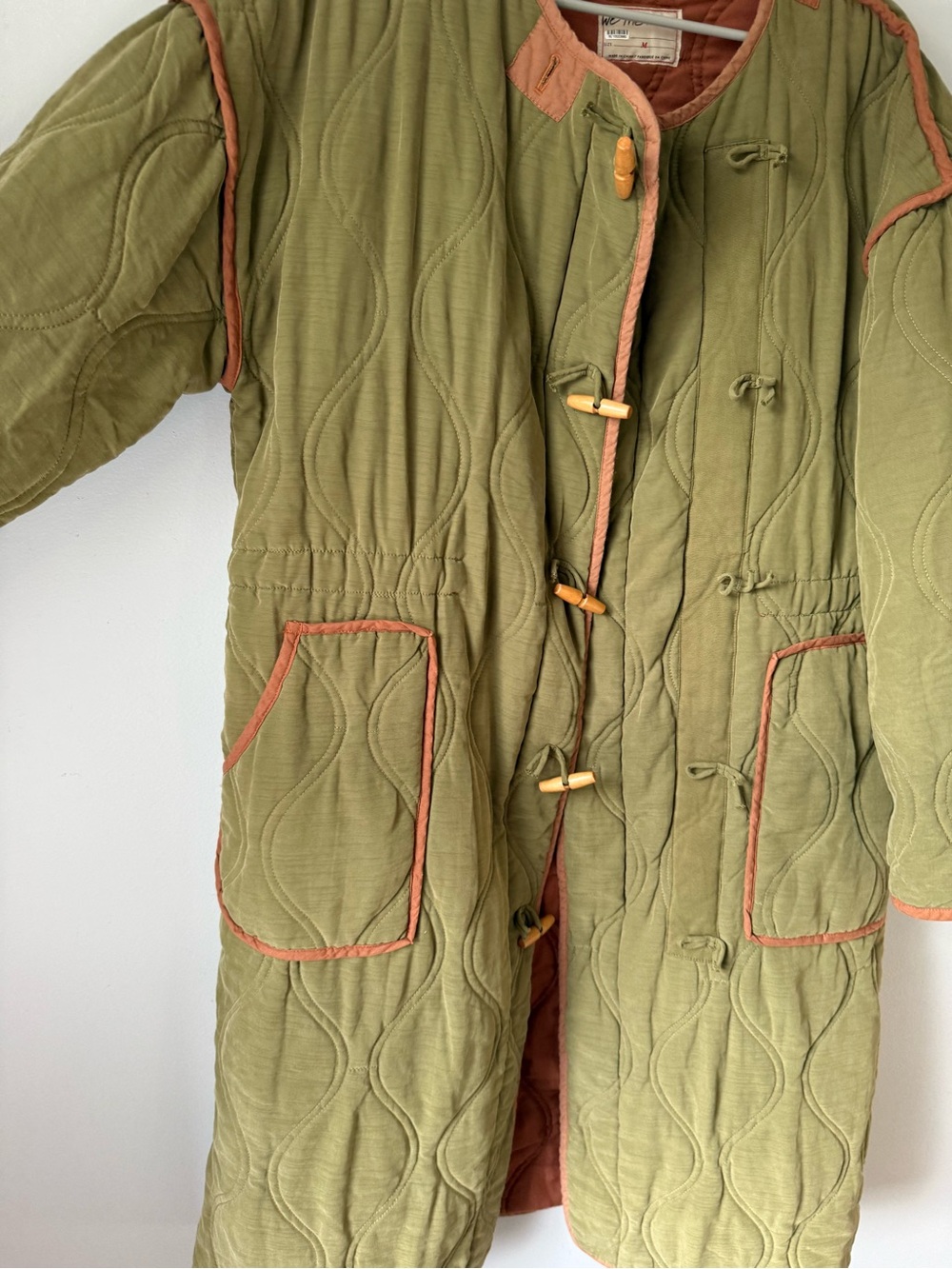 We The Free Lush It Duffle Coat Quilted Coat Army Green Brown Boho Soft Size M L - Picture 7 of 16